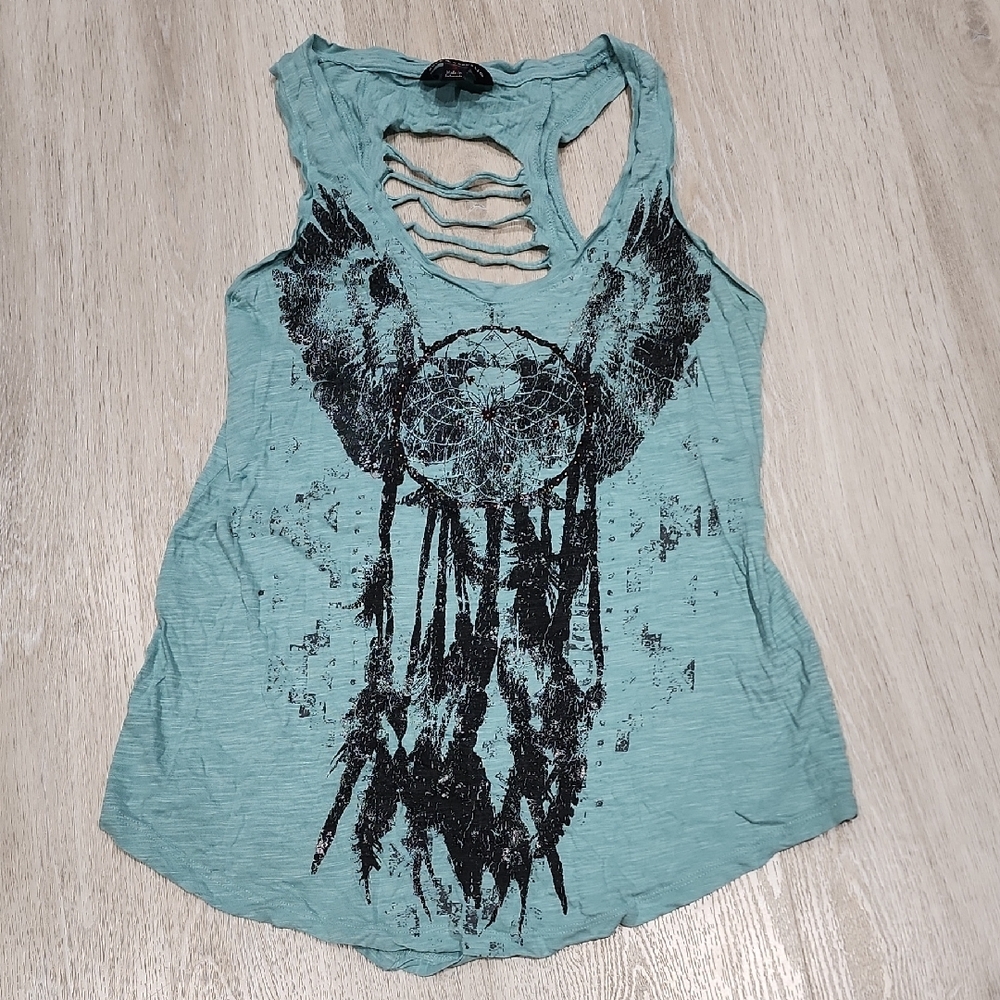 Rock & Republic Teal Tank with Black Dreamcatcher Graphic